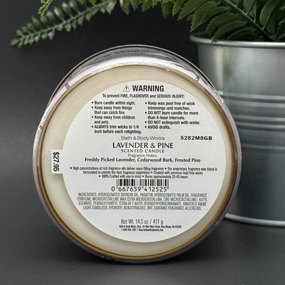 BBW Lavender & Pine Bath & Body Works 3 Wick Candle - Picture 9 of 10